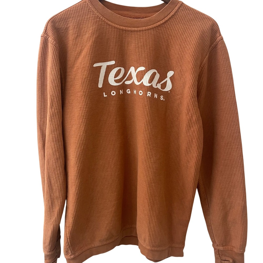 Three Square Texas Longhorns Ribbed Sweatshirt Burnt‎ Orange Thumbhole Womens S